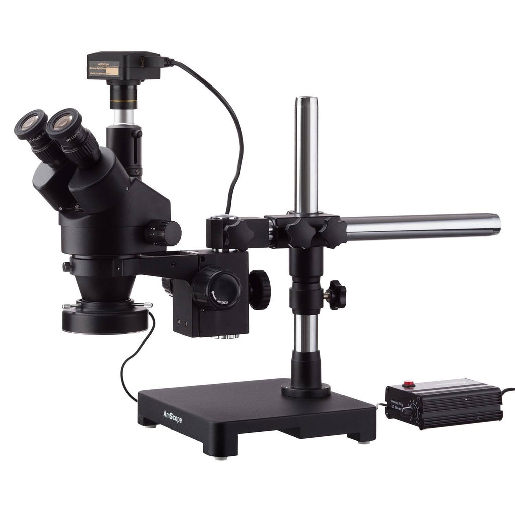 Black Trinocular Stereo Zoom Microscope with 80-LED Ring Light F774