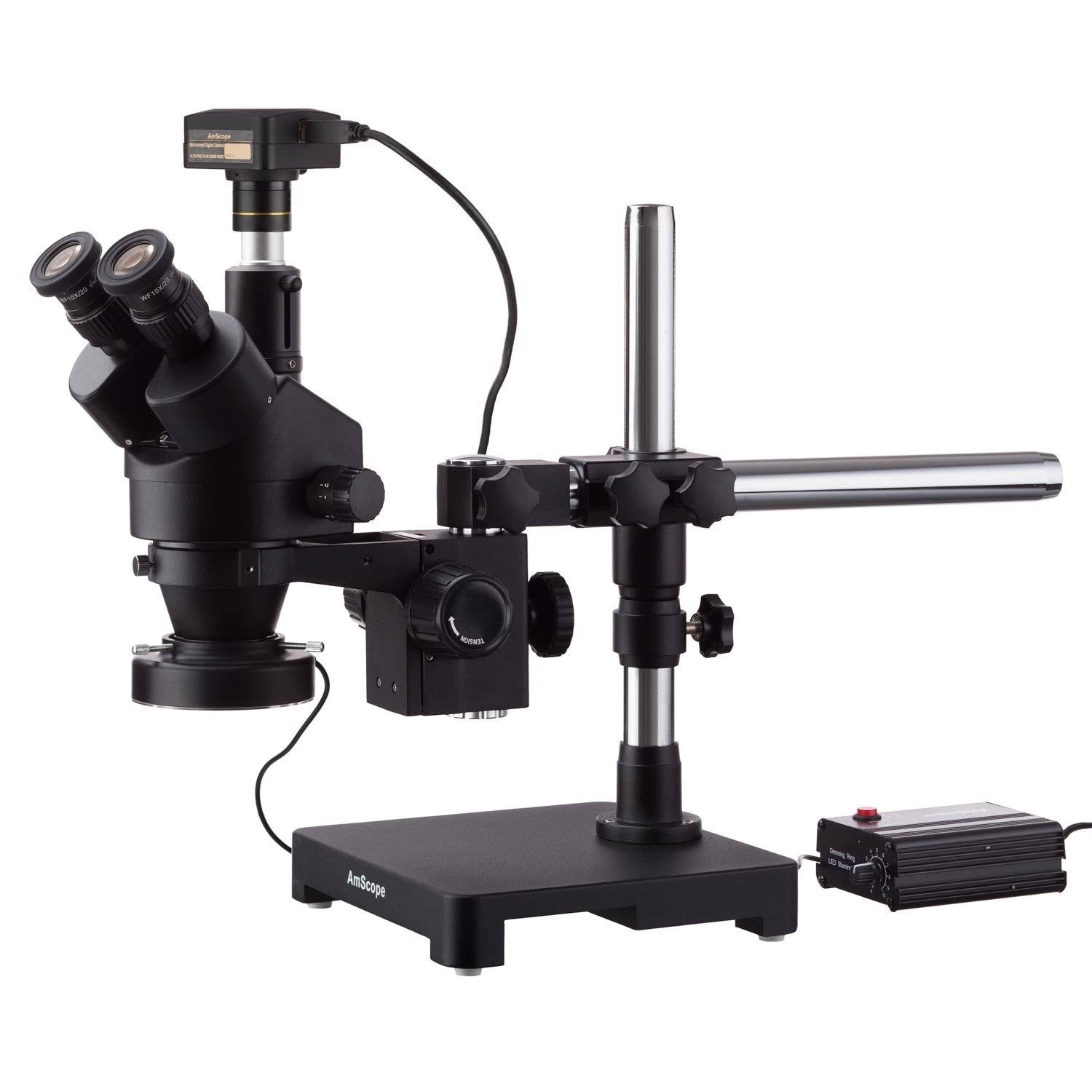 Black Trinocular Stereo Zoom Microscope with 80-LED Ring Light F774