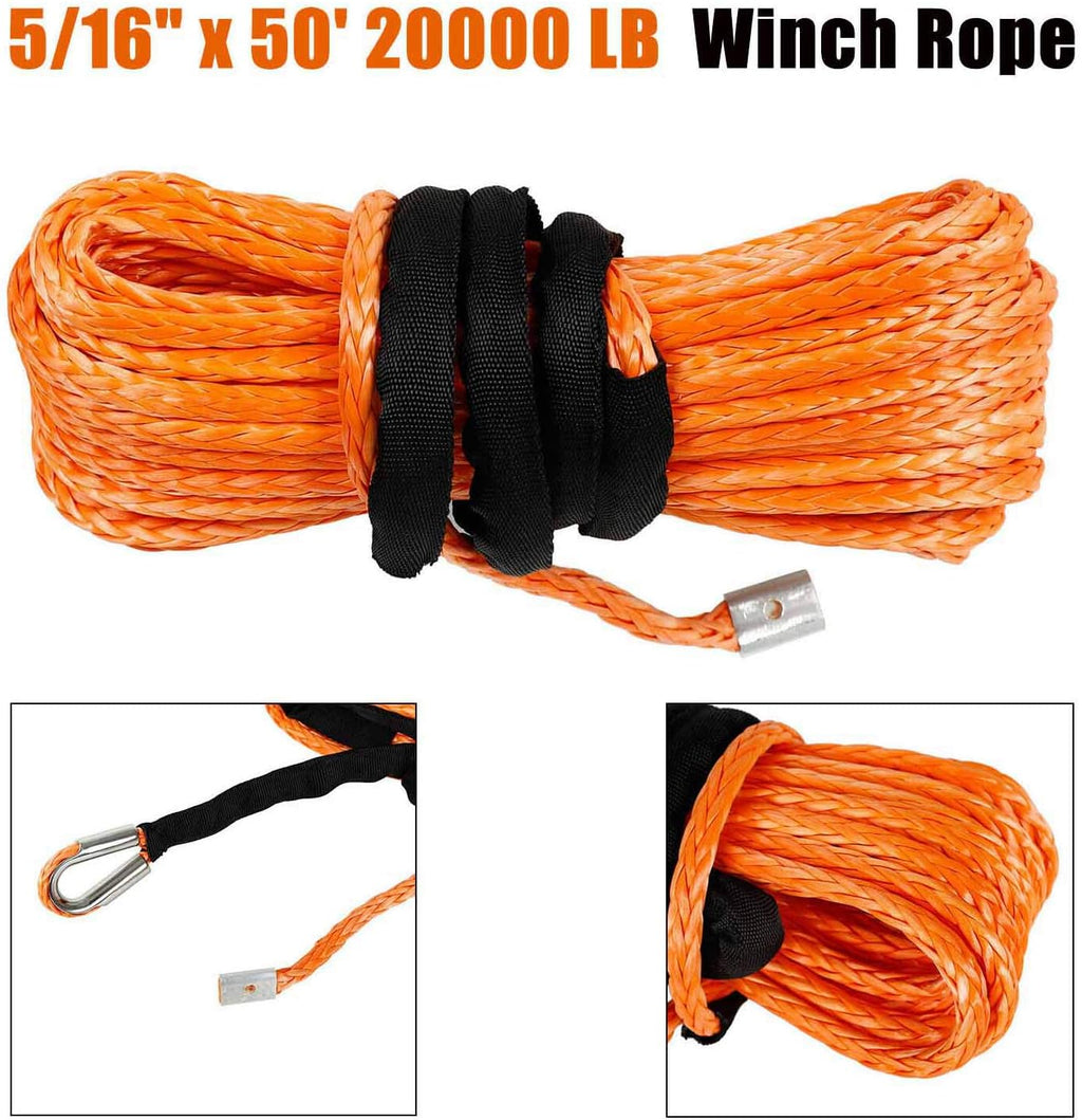 5/16" x 50' Synthetic Winch Rope 20000 LB Capacity Orange Pack of 2 P239588