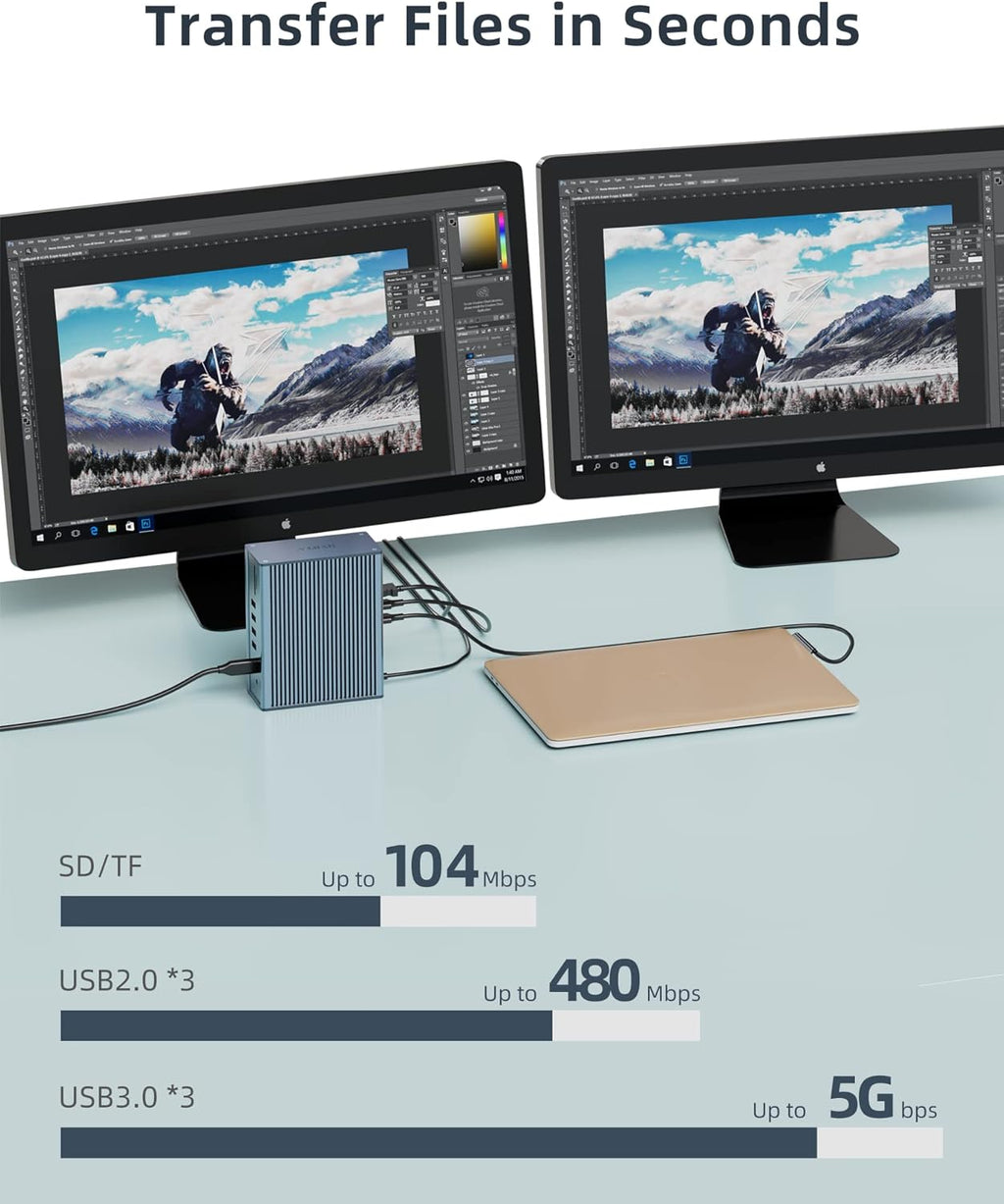 16 in 1 USB C Docking Station Quadruple Monitor with 4K 2HDMI, DP, USB-C 3.0, PD, RJ45, 6USB Ports, SD/TF, Audio S669