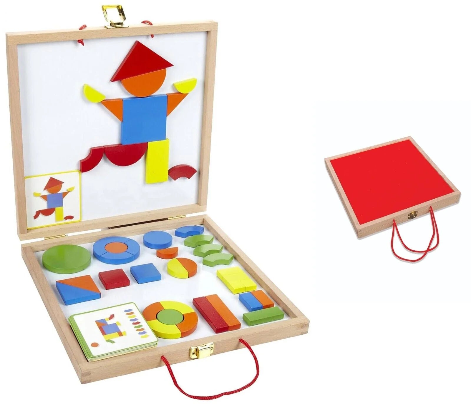 Magnetic Wooden Pattern Blocks Set with Carrying Case Q104