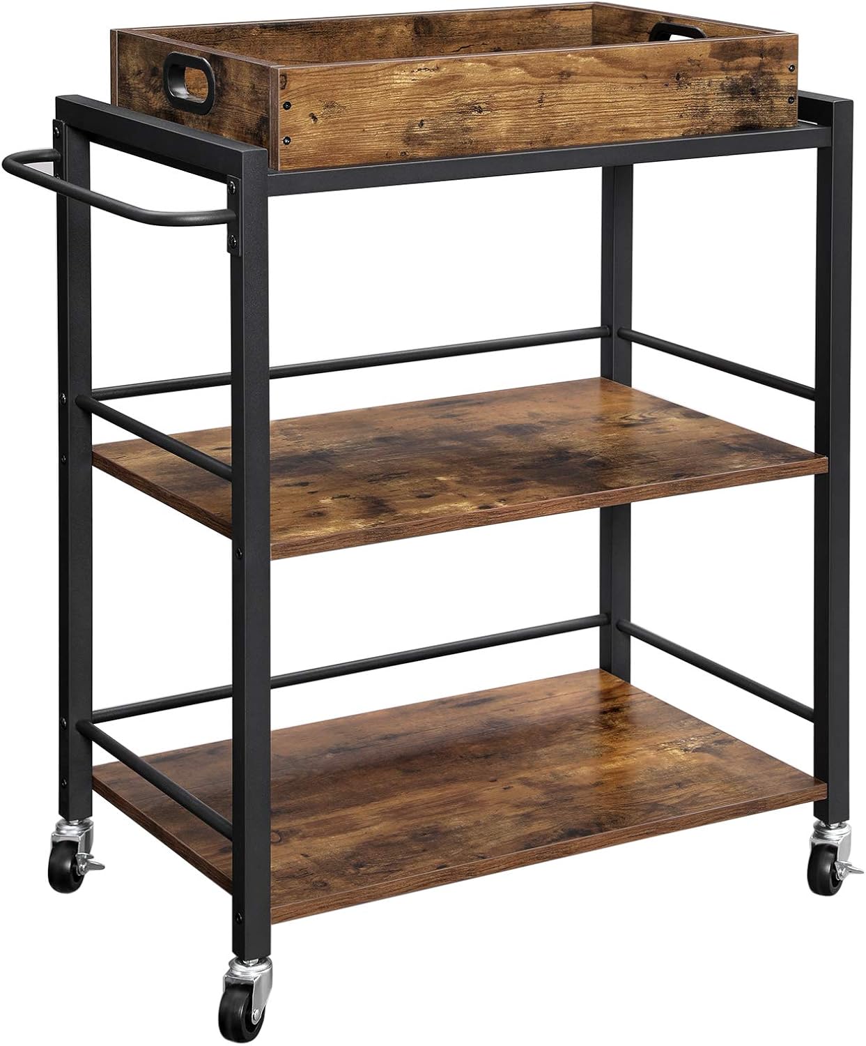 Charcoal Gray and Black Bar Cart with Wheels and Handle J575