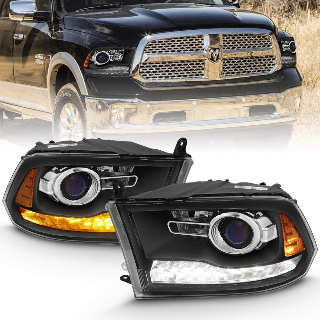 Projector Headlights for Dodge Ram 1500 2500 3500 with LED Tube Switchback White & Amber H507