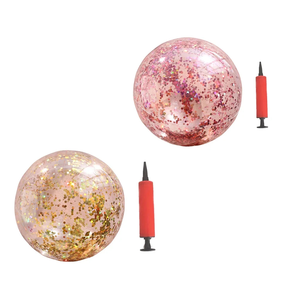 2pcs Glitter Sequin Beach Balls Inflatable PVC Ball Toys with Pumps I9889