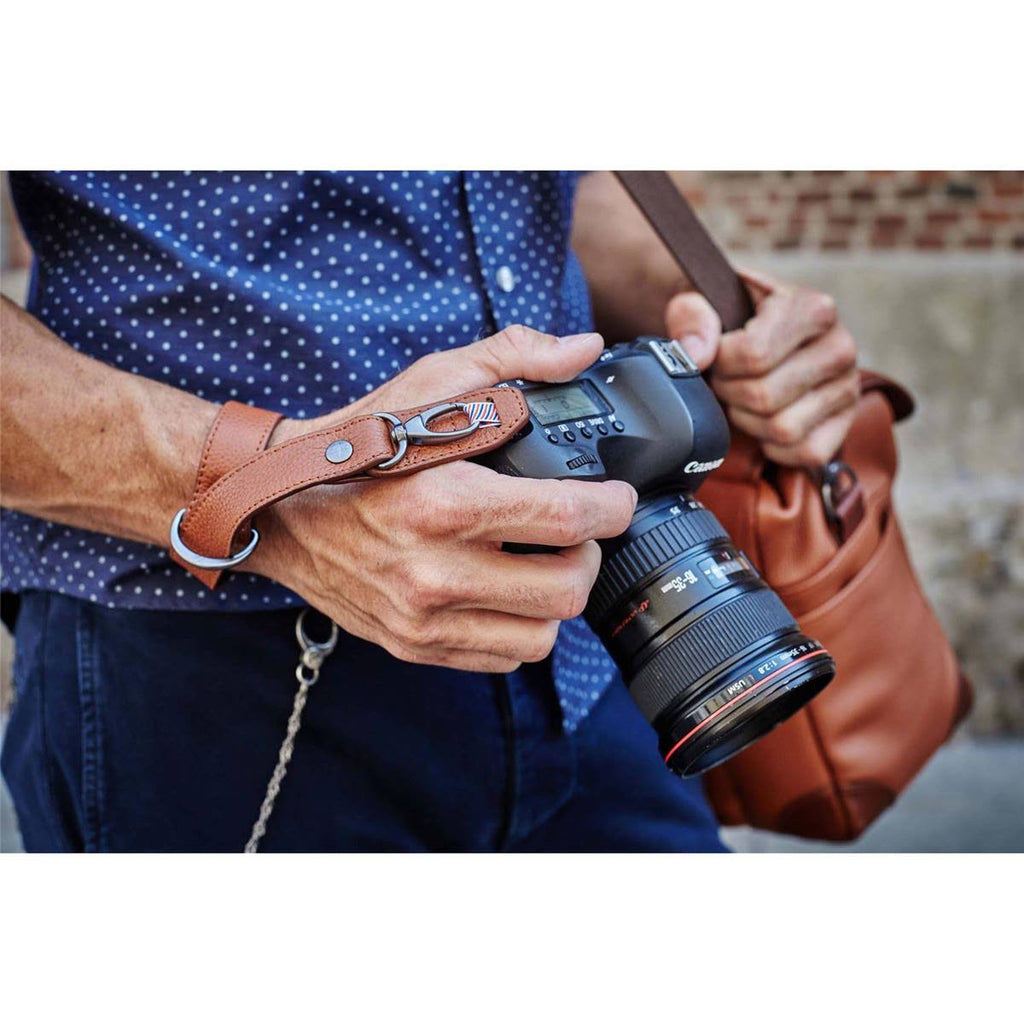 Perforated Dark Brown Leather Camera Wrist Strap R692090