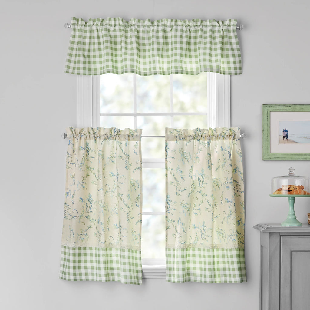 3-Piece Tiers and Valance Set, Recycled Polyester, Sage I945