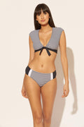 Black Tie Front Cap Sleeve Swim Top L2507