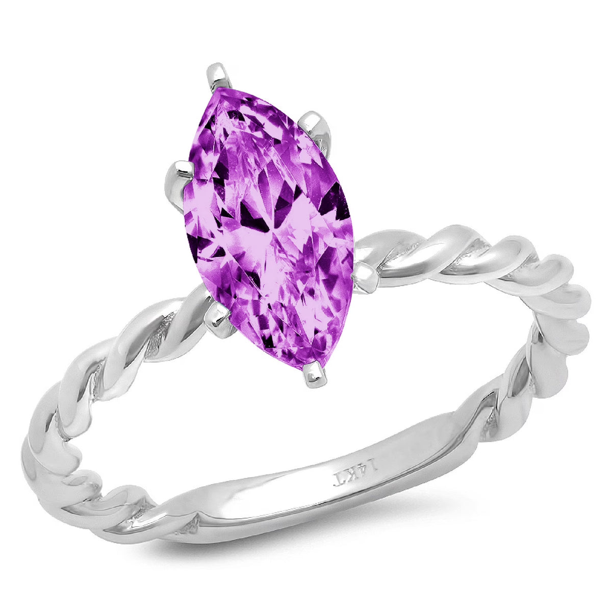 Marquise Cut Purple Simulated Alexandrite 18k White Gold Solitaire Ring C5477