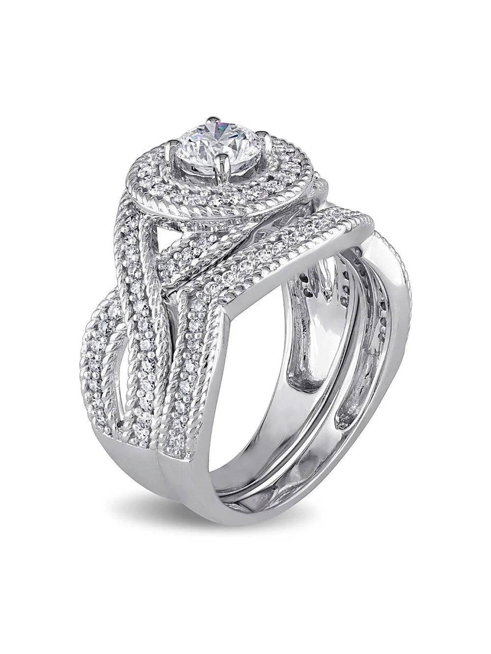 14K White Gold Diamond Engagement Ring & Wedding Band Set K795