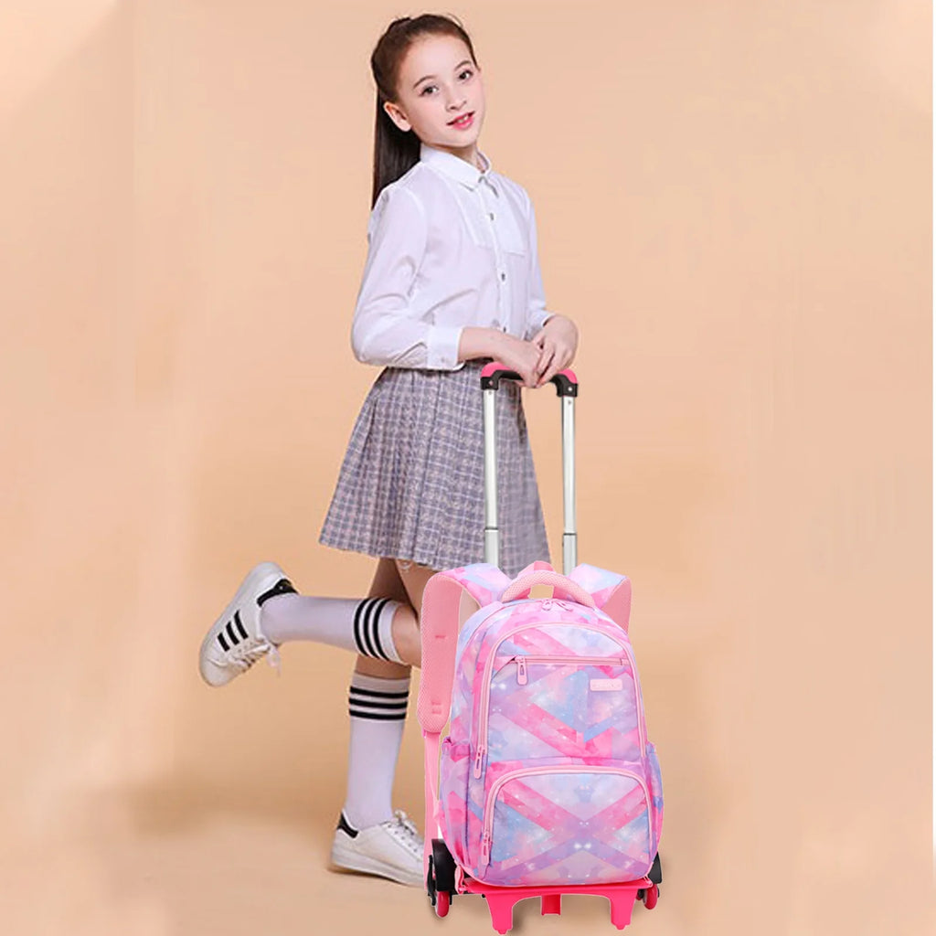 Pink Rolling Wheeled School Backpack O108932