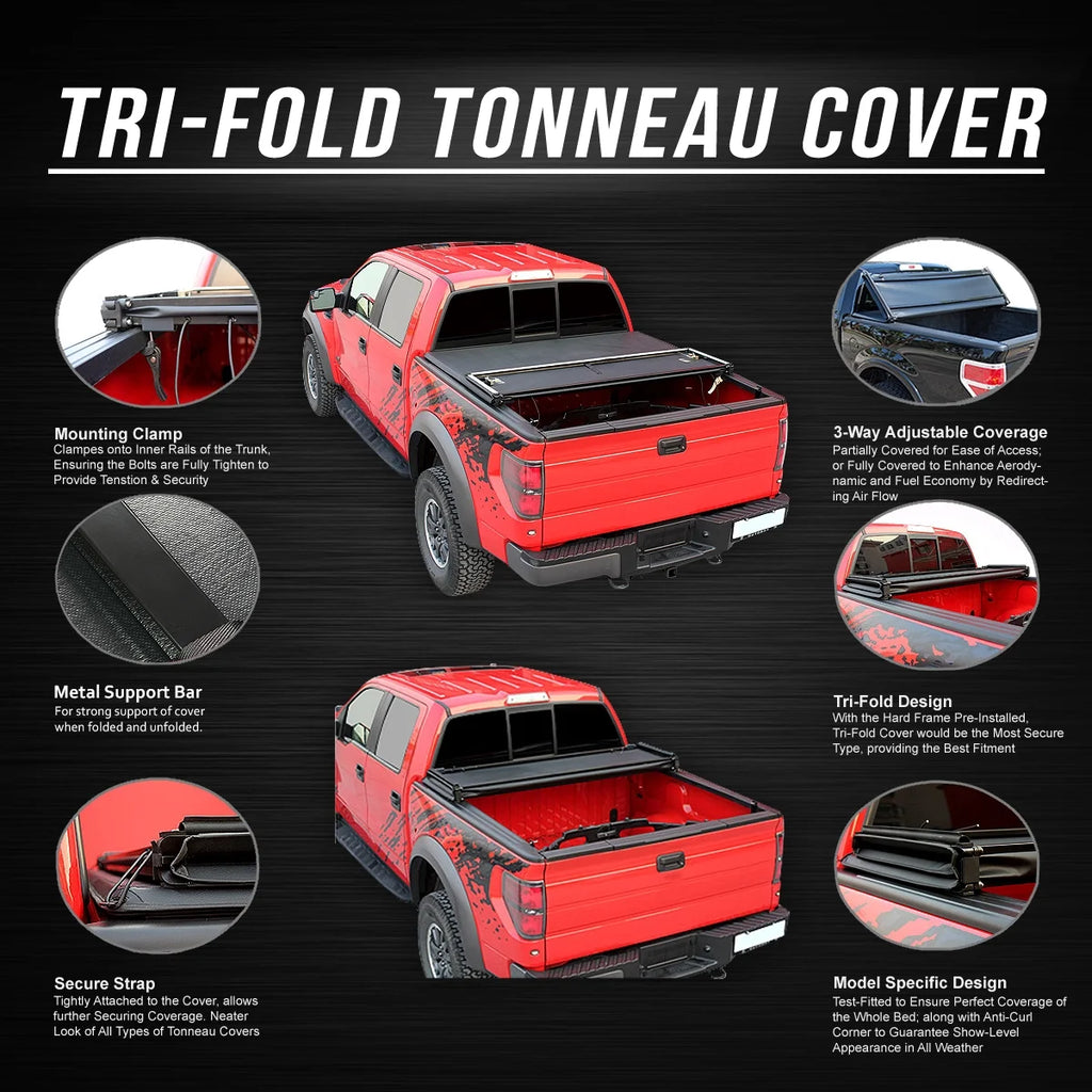 Tri-Fold Soft Top Tonneau Cover for Ford F250 F350 Super Duty 6.5' Bed O137