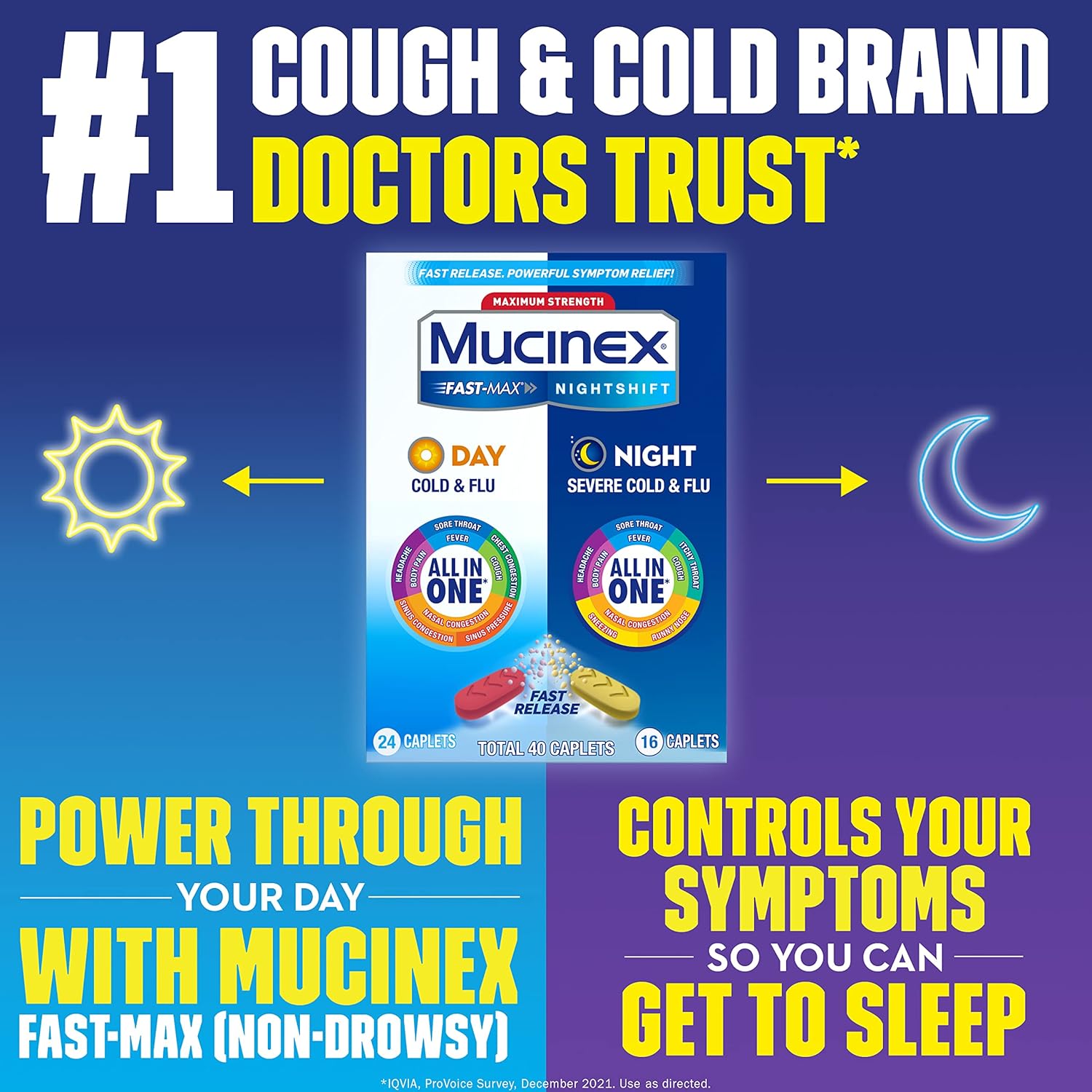 Lysol Disinfectant Cleaning Wipes, Lemon and Lime Blossom, 320 Count (Pack of 4) and Mucinex Fast-Max Day Cold & Flu & Night Severe All in One, 40 caplets (24 Daytime, 16 Nighttime) Pack of 2 G9538