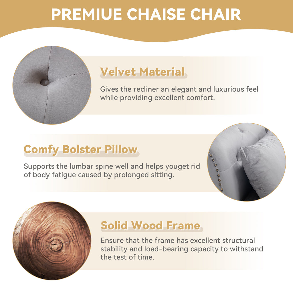 Tufted Velvet Chaise Lounge Chair with Nailhead Trim U467