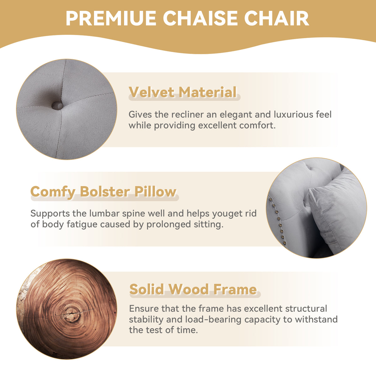 Tufted Velvet Chaise Lounge Chair with Nailhead Trim U467