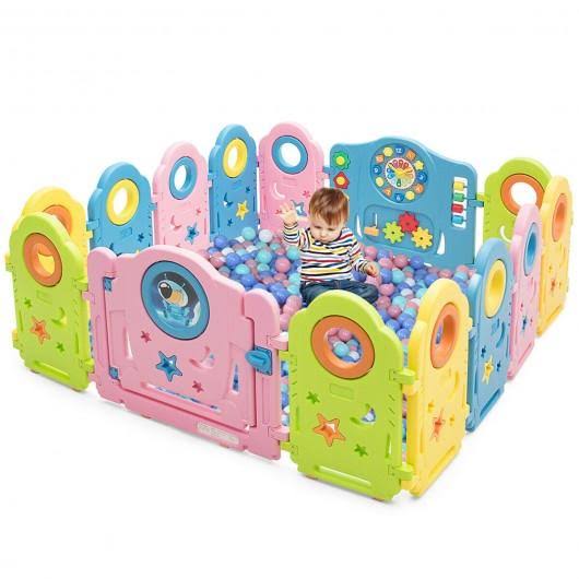 14 Panel Kids Activity Center Baby Playpen with Gate M5260