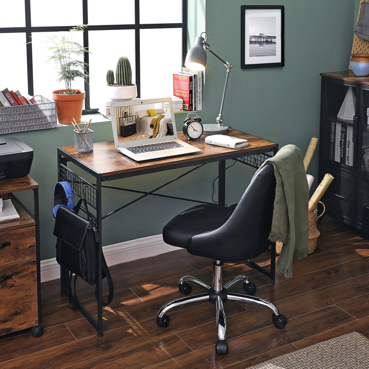 Black 39-Inch Folding Desk with 8 Hooks V433