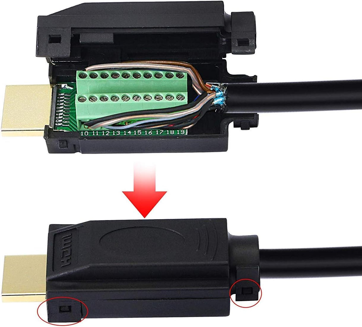 2 Pack HDMI Solderless Adapter Gold Plated Connector with Plastic Cover Screwdriver D4474