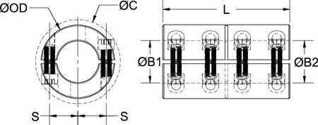 Two Piece Coupling, Bore Dia 3/4 x 1/2 in J54205