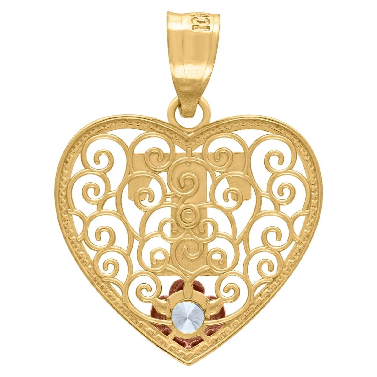 Tri color Gold Love Heart Letter T Charm Pendant Necklace V62597