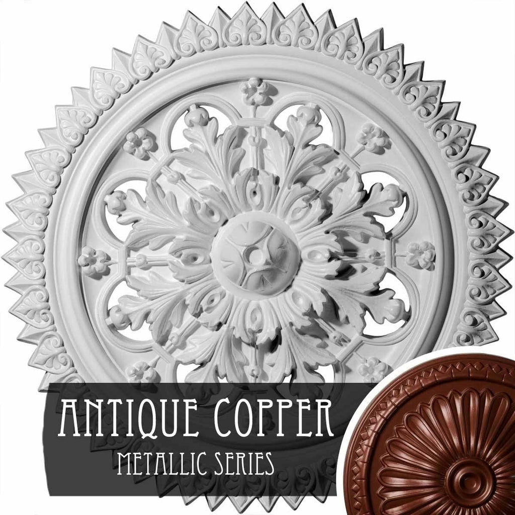 21 5/8x22OD x 2 1/2x22P Hand-Painted Polished Copper Ceiling Medallion A26649