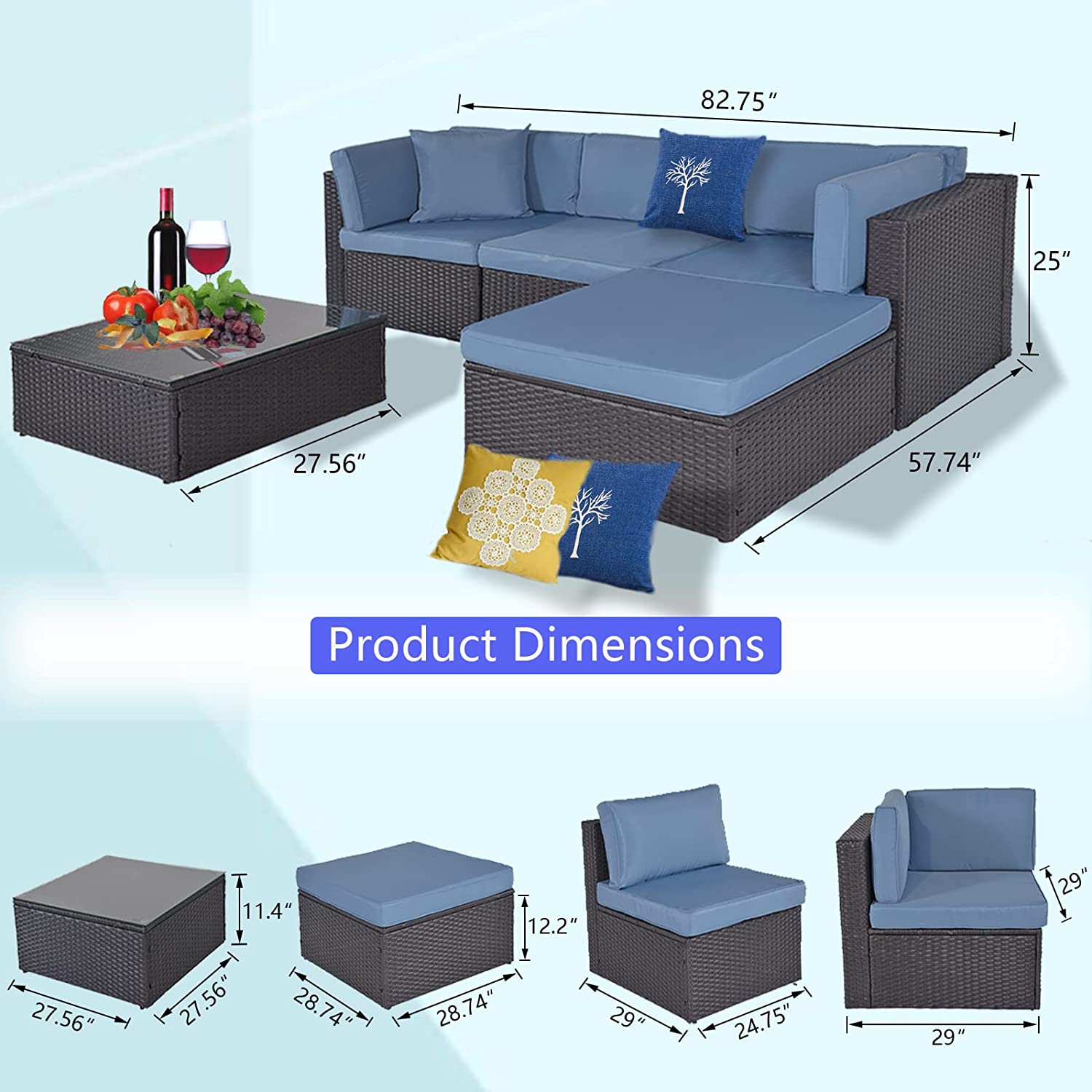 Outdoor Patio Furniture Sets Sectional Wicker Couch Conversation Sofa Seating 5PCS E962700