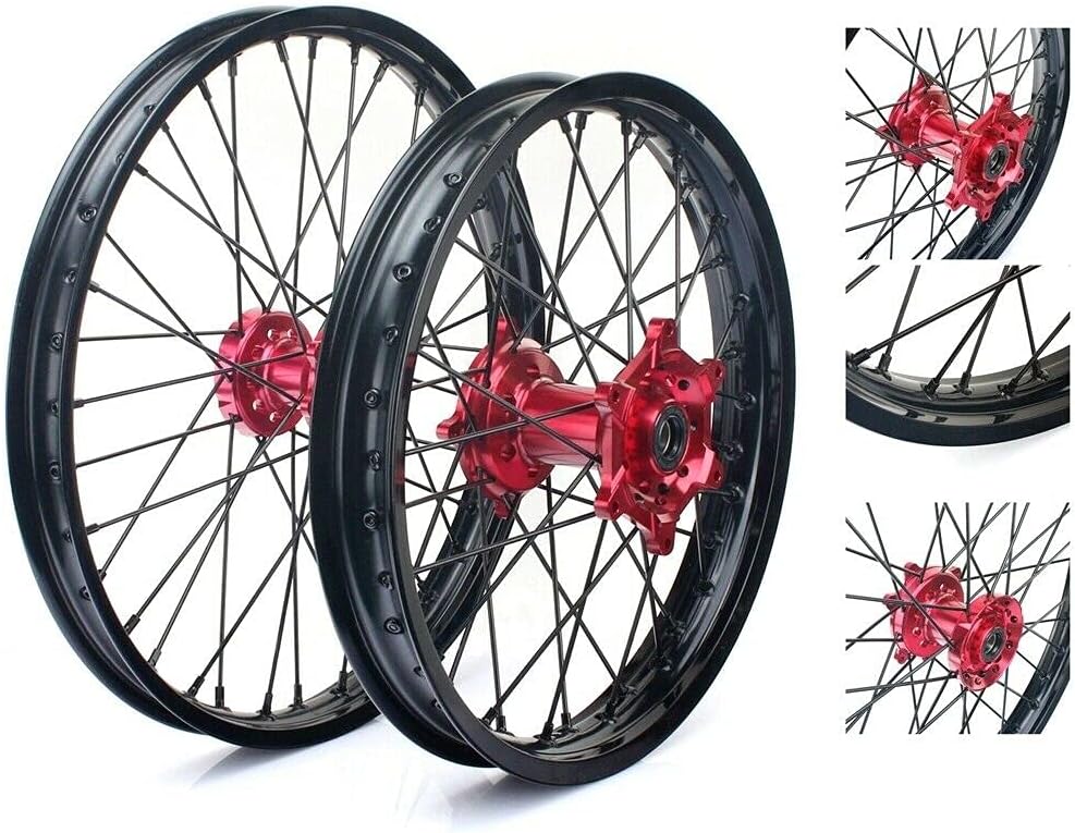 Front 21" Rear 18" Wheel Complete Set Red Hubs Rims Spokes Y8985
