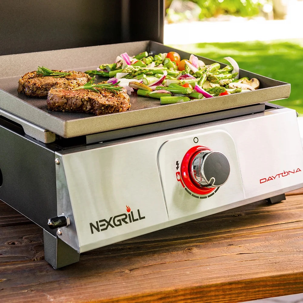 1-Burner Propane Gas Tabletop Grill with Hot Rolled Steel Griddle Top B335038