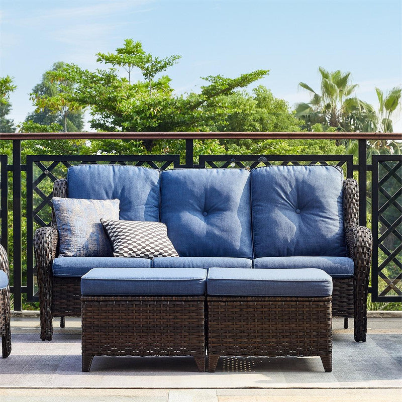 3-Piece Patio Conversation Set with Cushioned Sofa and Ottomans G665362