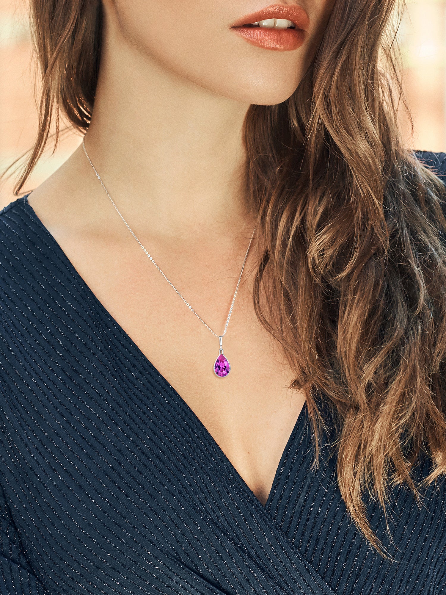 Pink Created Sapphire Pendant Necklace with 18 inch Silver Chain C379
