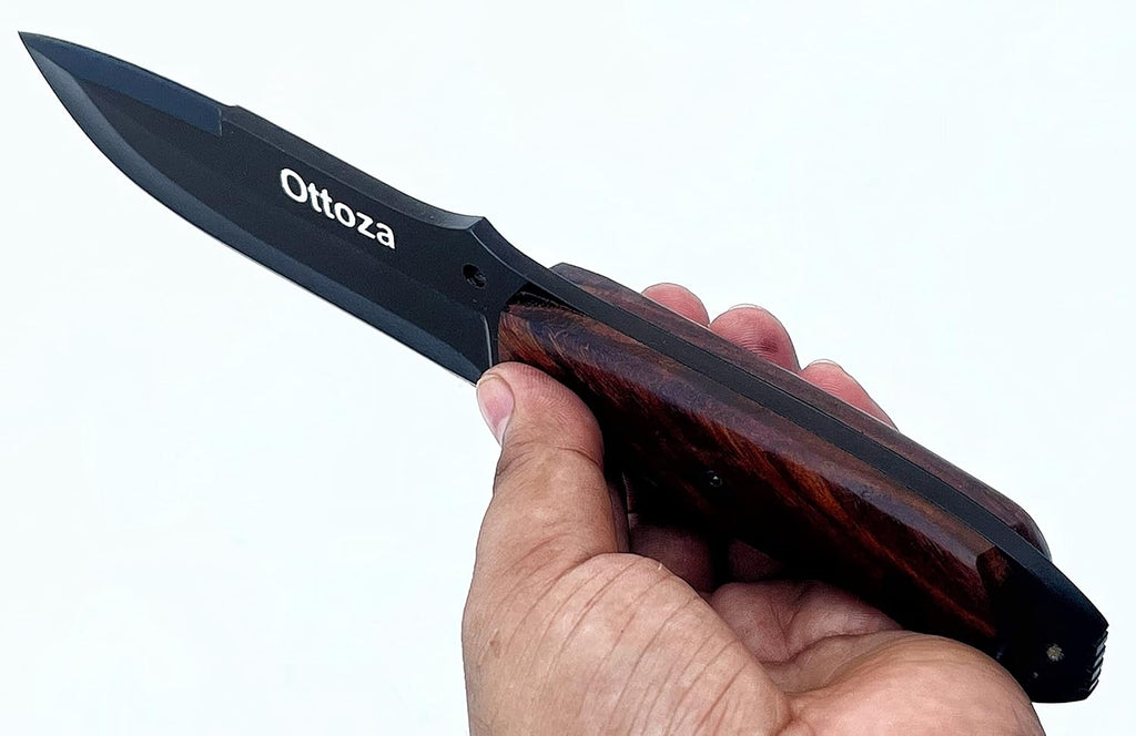 1095 Carbon Steel Bushcraft Knife with Wood Handle and Sheath H52630