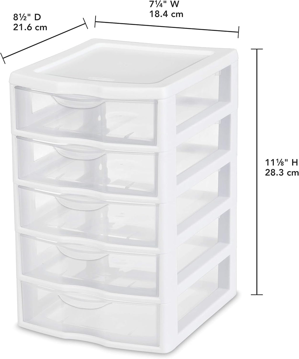 White 5 Drawer Unit with Clear Drawers, 4-Pack J390