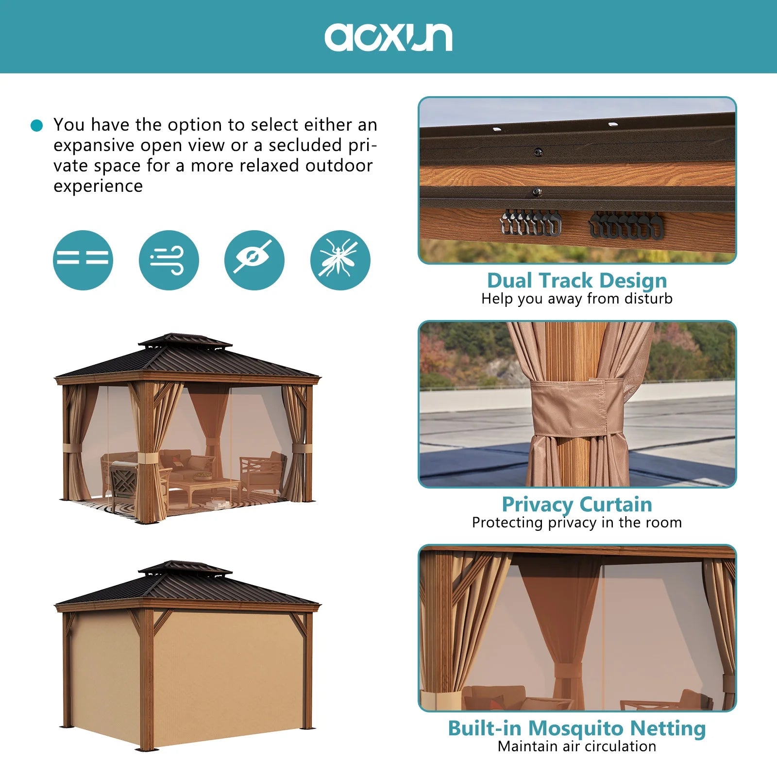 10x12FT Aluminum Frame Hardtop Gazebo with Netting and Curtains U510