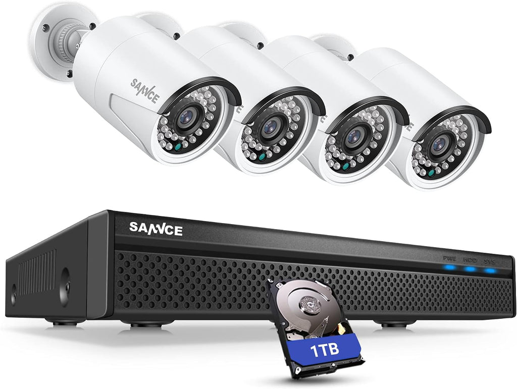 2MP 8CH PoE Security Camera System with 4pcs Wired 1080P Metal Housing IP Camera, 5MP 8CH CCTV NVR with 1TB HDD W121115