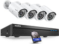 2MP 8CH PoE Security Camera System with 4pcs Wired 1080P Metal Housing IP Camera, 5MP 8CH CCTV NVR with 1TB HDD W121115