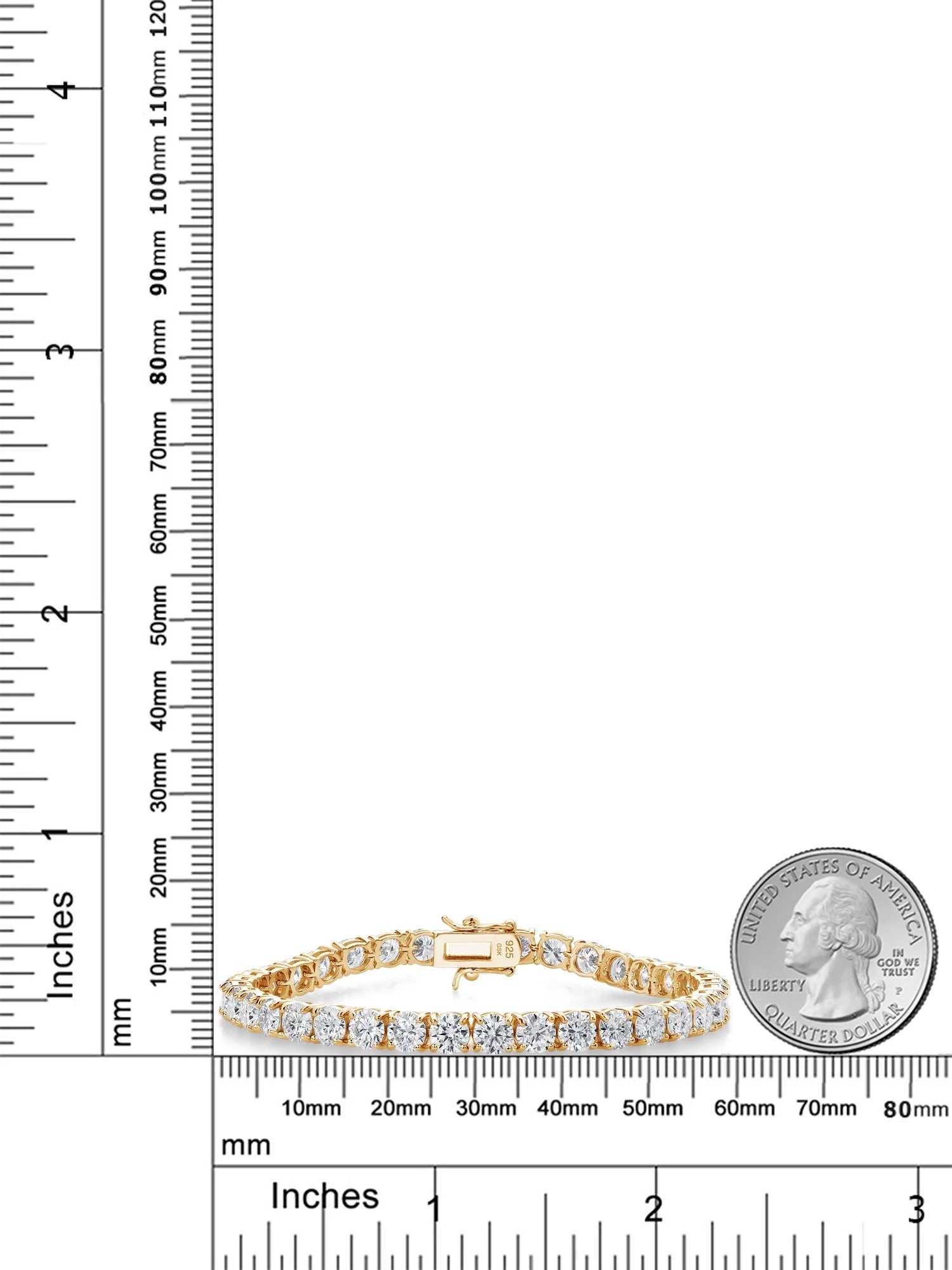 18K Yellow Gold Plated Silver White Moissanite Tennis Bracelet N246