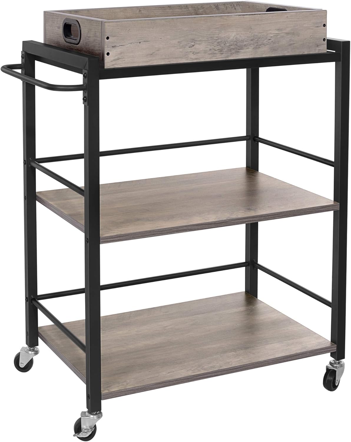 Charcoal Gray and Black Bar Cart with Wheels and Handle J575