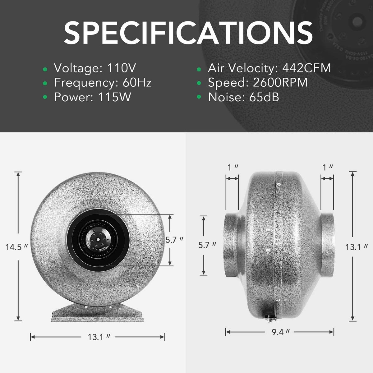 6 Inch 442 CFM Inline Fan Carbon Filter 16 Feet Ducting Combo with Variable Speed Controller Rope Hanger Temperature Humidity Monitor V3317