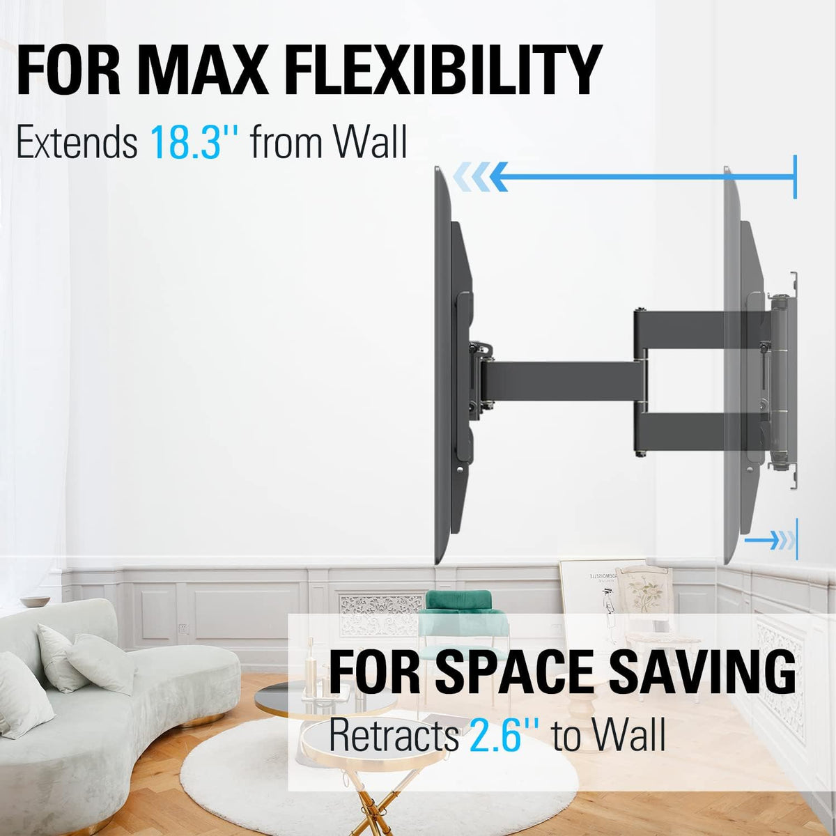 Full Motion TV Wall Mount Bracket for 42-75 Inch TVs, Max VESA 600x400mm, 132 lbs L704