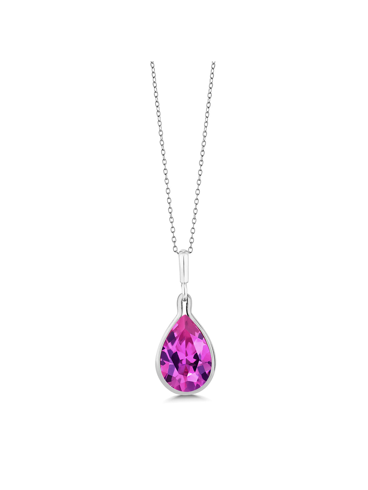 Pink Created Sapphire Pendant Necklace with 18 inch Silver Chain C379