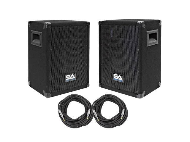 Pair of 8 inch DJ Speakers with 35& Speaker Cables Y4214