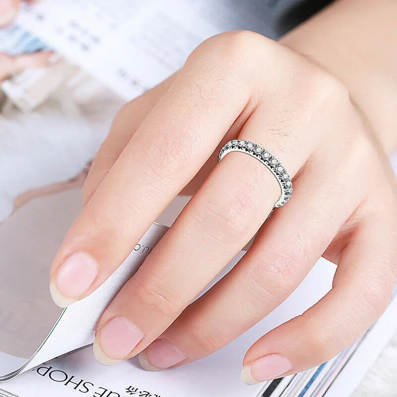 18K White Gold Plated Moissanite Half Eternity Pave Wedding Ring R74261