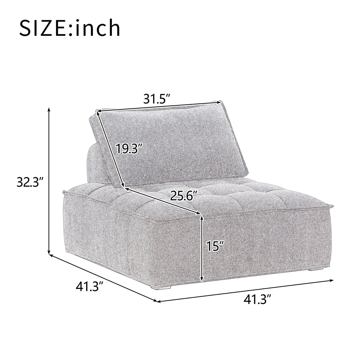 Armless Accent Chair Oversized Lounge Chair Linen Gray I7665