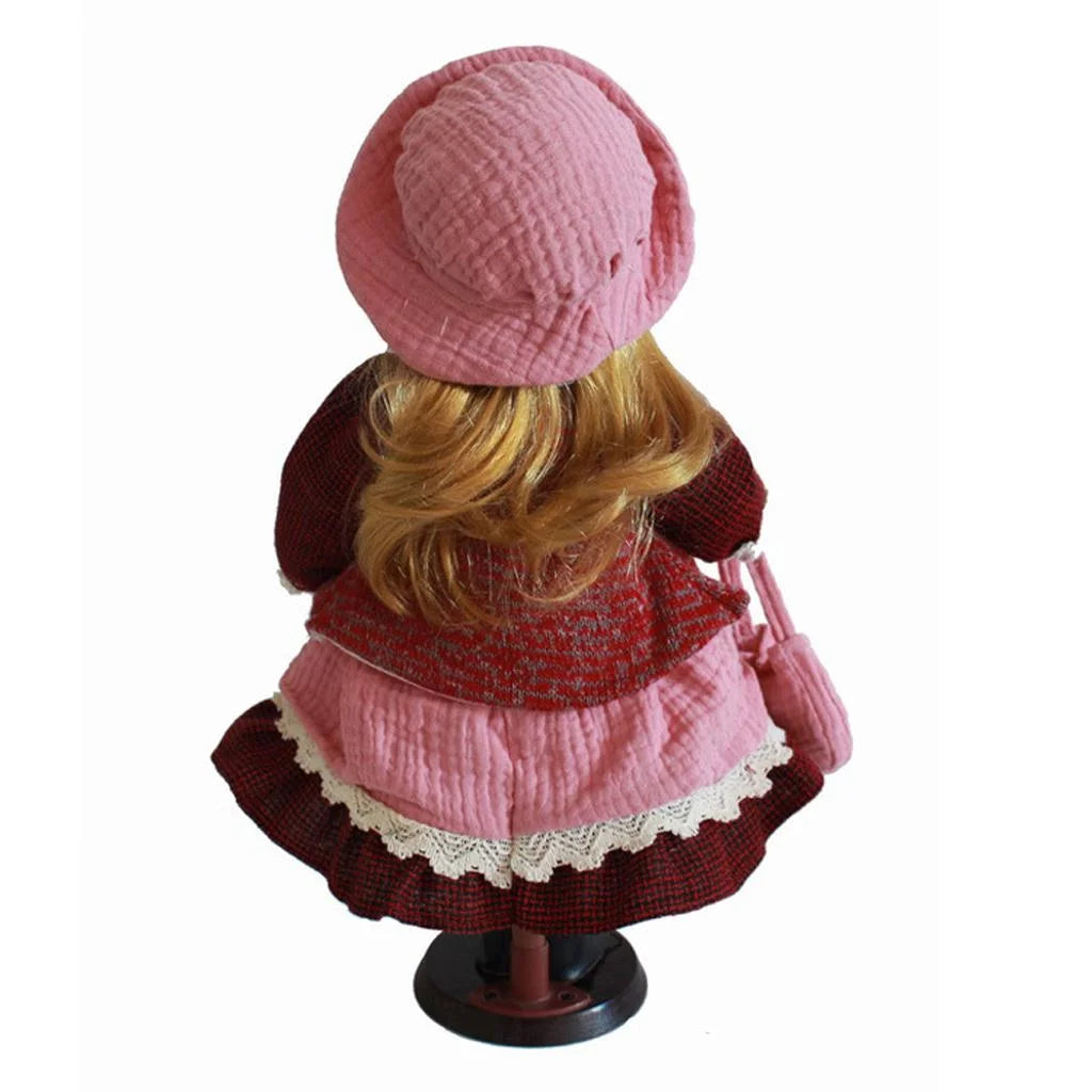 Pink Dress Porcelain Doll with Display Stand O1033