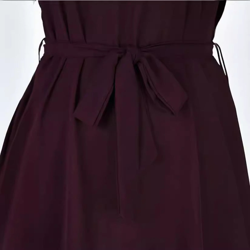 V-Neck Short Sleeve Summer Dress with Belt