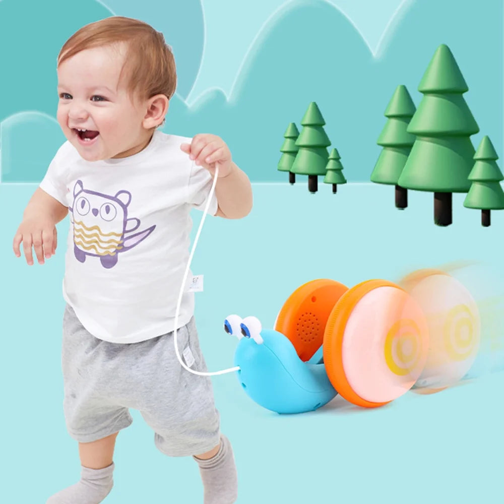 Colorful Light Music Push Pull Walking Snail Toddler Toy W7397