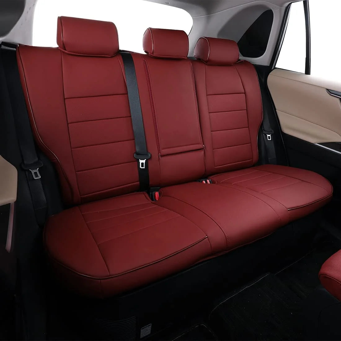 Burgundy Leather Full Set Car Seat Covers D3438