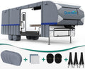 5th Wheel RV Cover, Extra-Thick 6-ply Camper Cover, Fits 26 - 29Ft Motorhome, Breathable Waterproof Rip-Stop Anti-UV, 2 Windproof Straps, 4 Tire Covers B7007