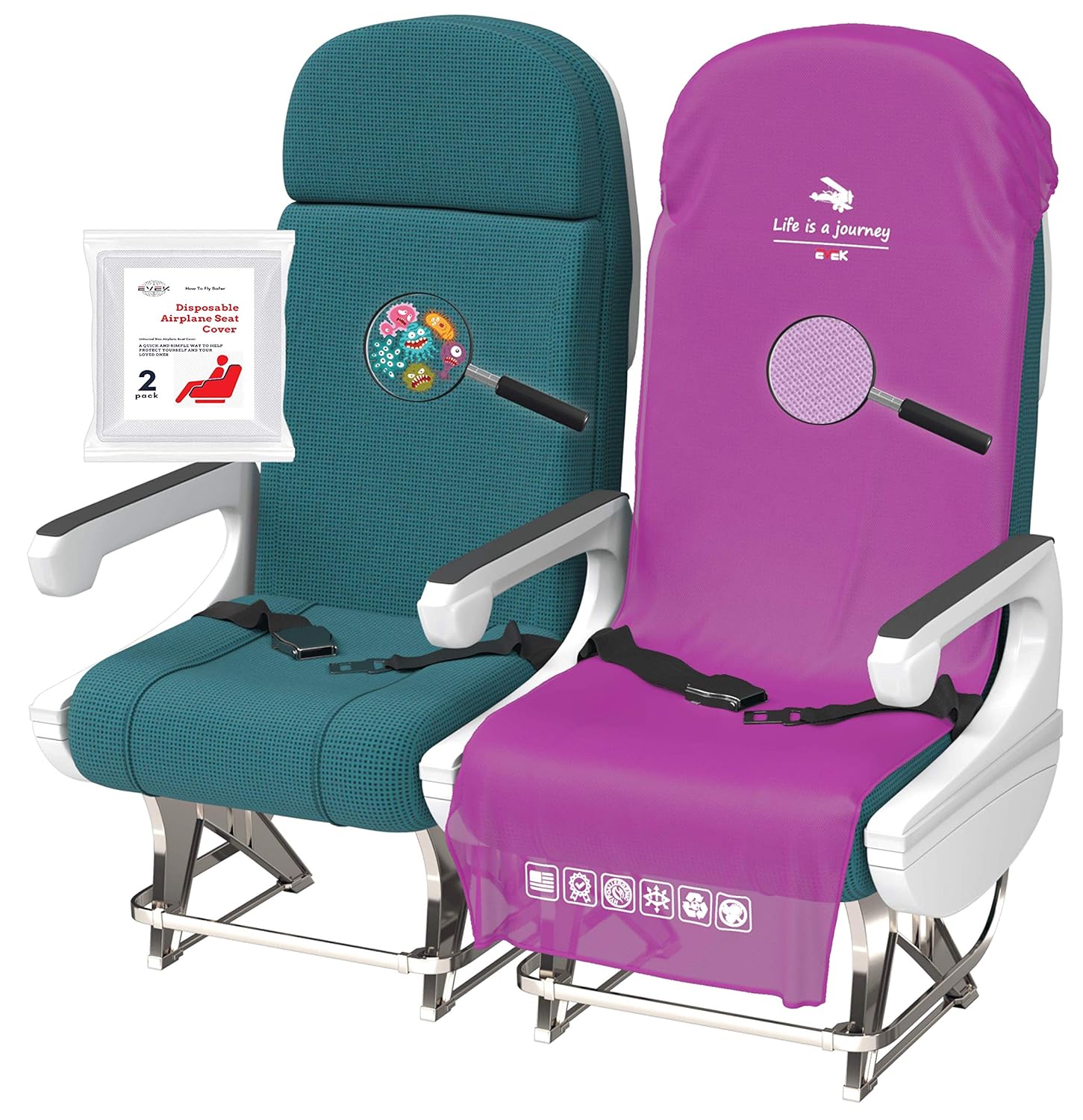 2pcs Disposable/Reusable Hygienic Airplane Seat Covers (Purple, 2-Pack) B4318