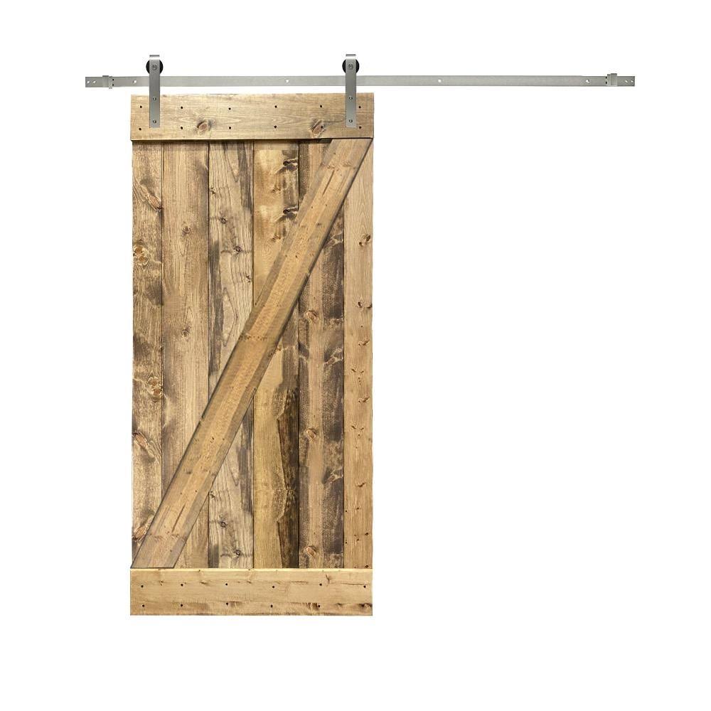 Weather Oak Stained Wood Interior Sliding Barn Door with Hardware Kit I421935