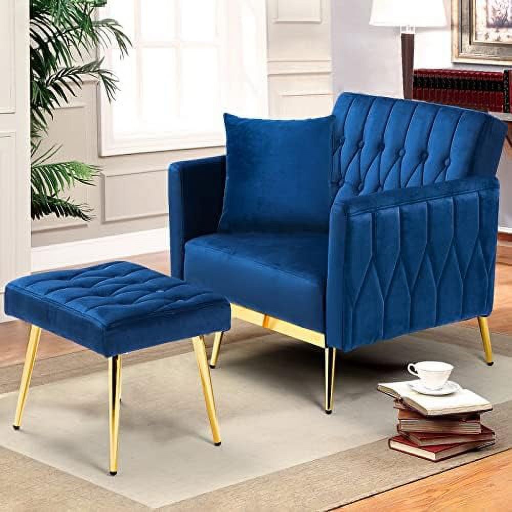 Pink Velvet Accent Chair with Ottoman and Pillow Q5654